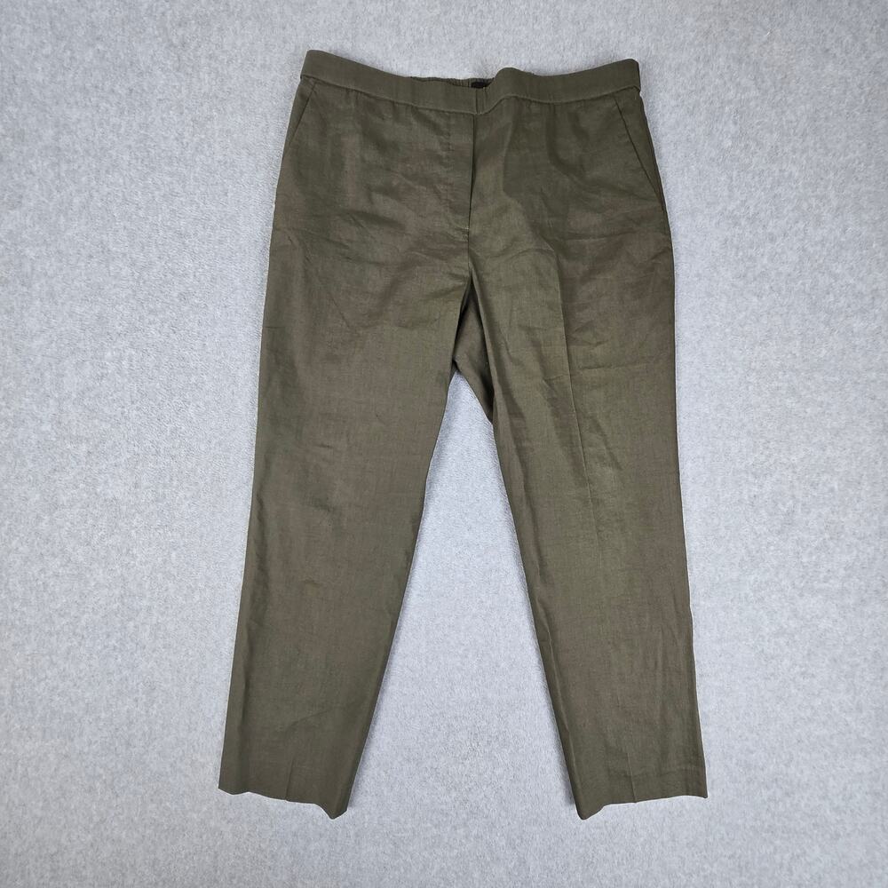 Theory Womens 12 Olive Green Linen Blend Pull On Pants Elastic Waist/Pockets